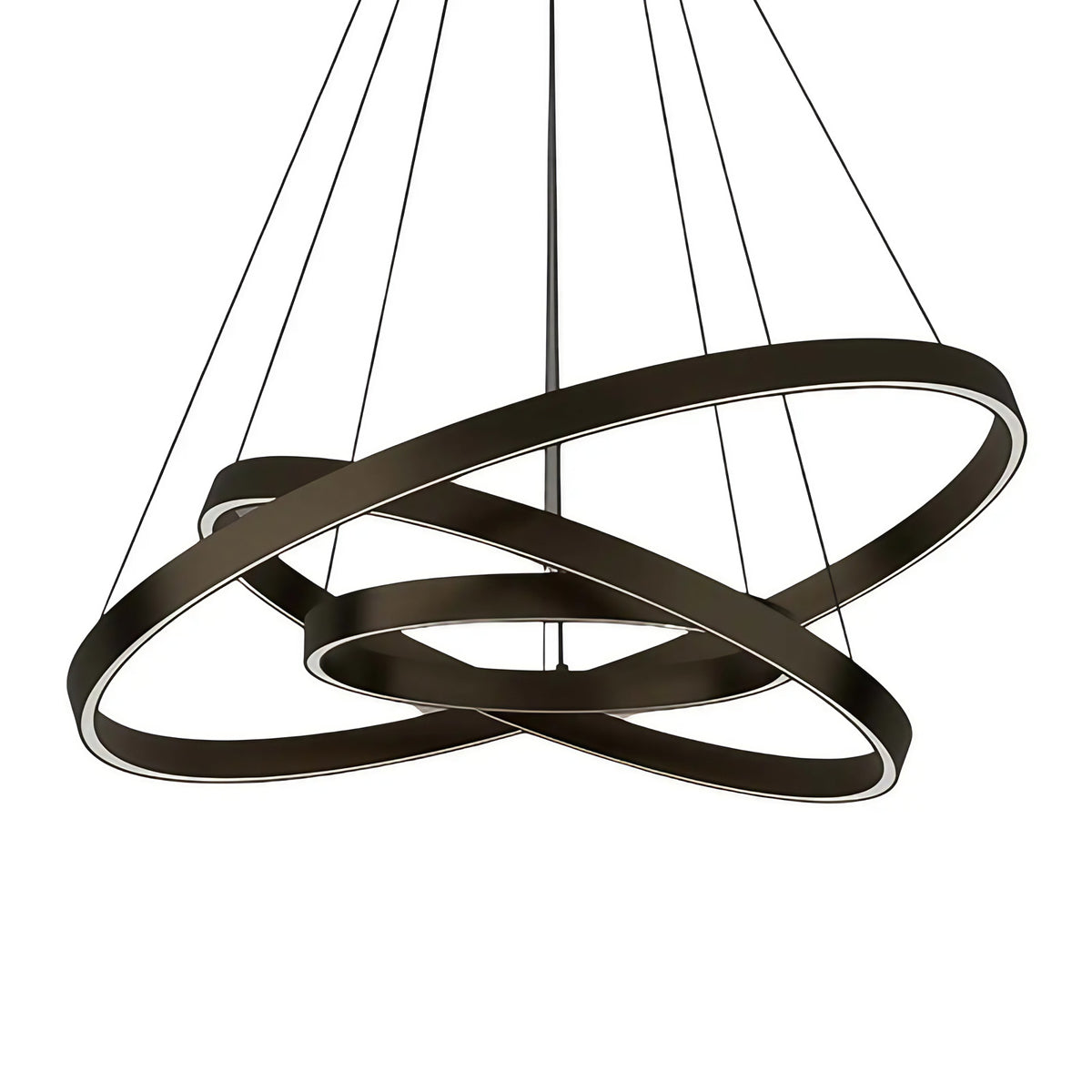 Suspension LED à trois anneaux en cascade, 80 cm, noir ou doré, noir