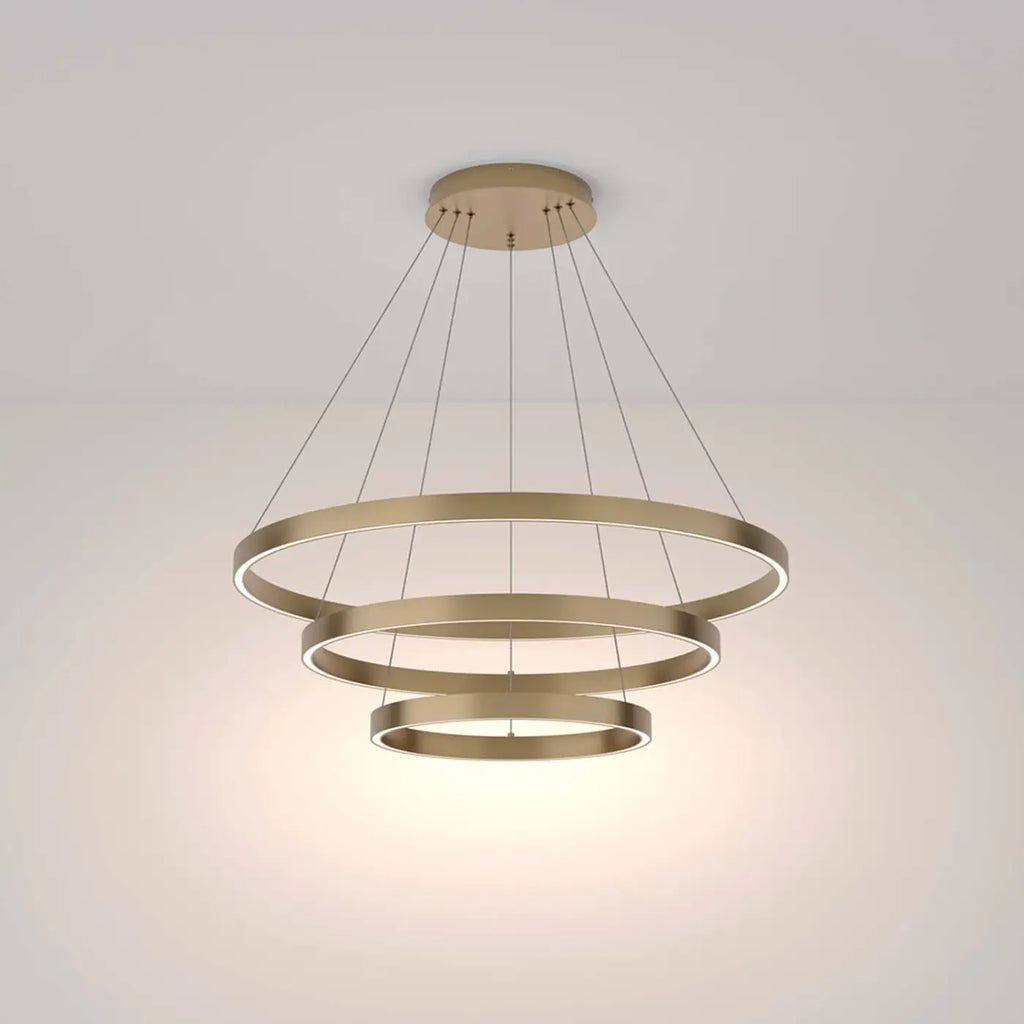Suspension LED à trois anneaux en cascade, 80 cm, noir ou doré