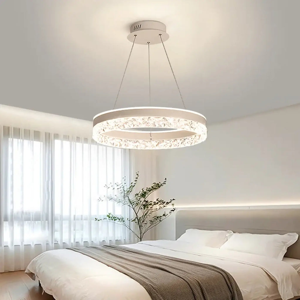 Suspension ronde LED à cristaux, doré, blanc ou noir