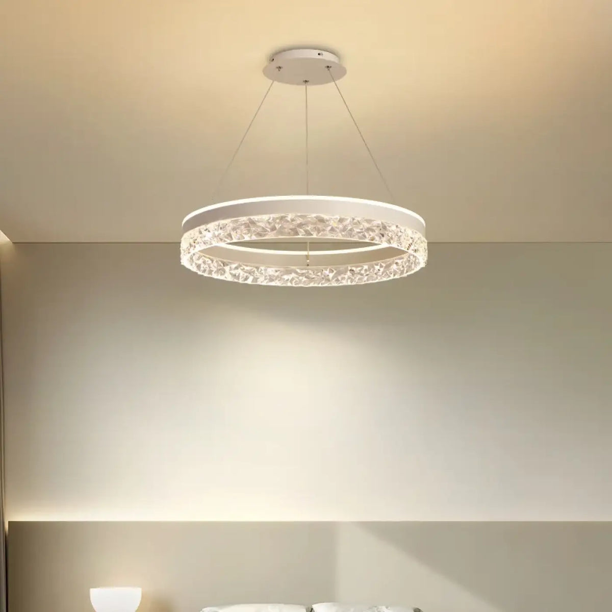 Suspension ronde LED à cristaux, doré, blanc ou noir