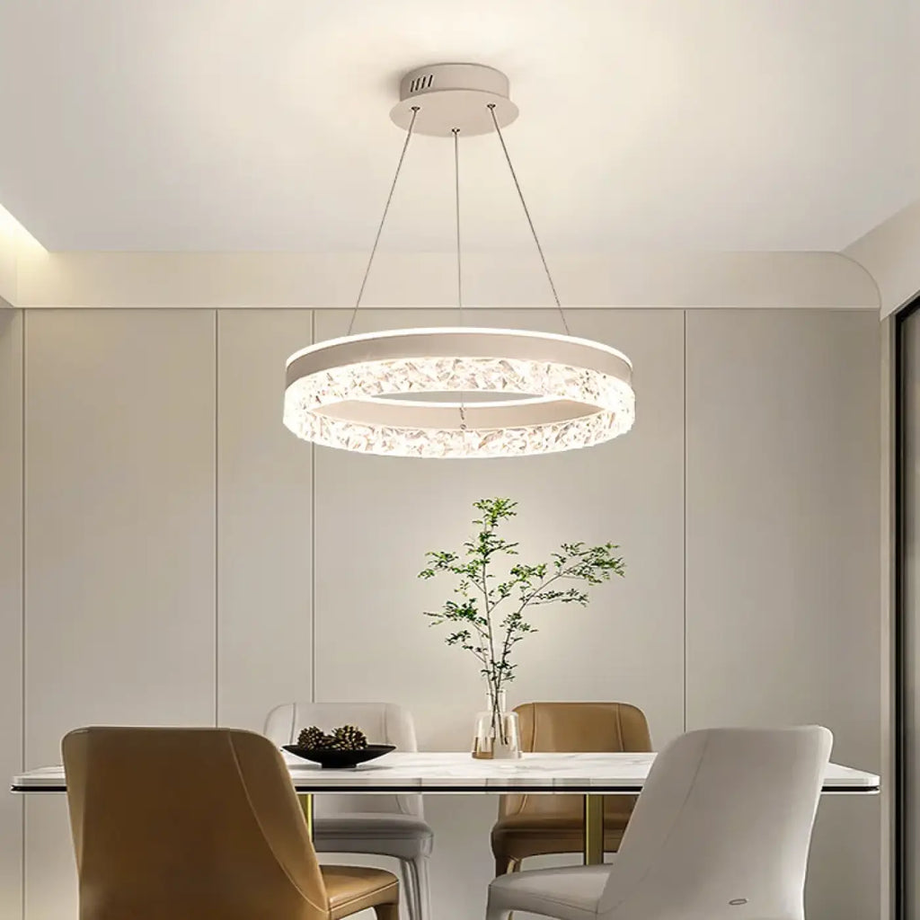Suspension ronde LED à cristaux, doré, blanc ou noir