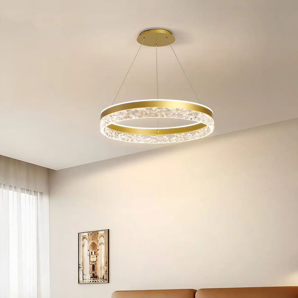 Suspension ronde LED à cristaux, doré, blanc ou noir, doré