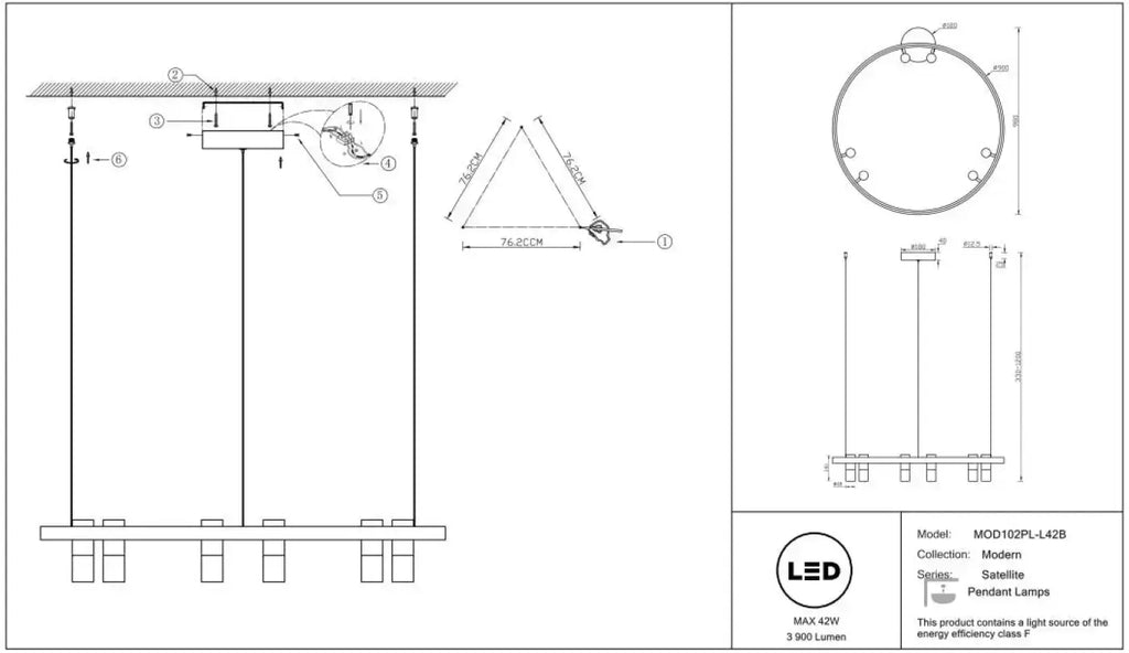 Suspension LED grand cercle de 98 cm avec spot orientable