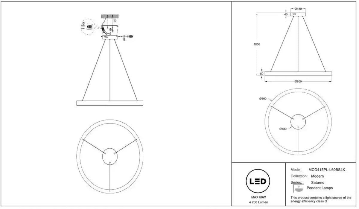 Suspension LED anneau doré, blanc neutre, 40, 60 ou 80 cm