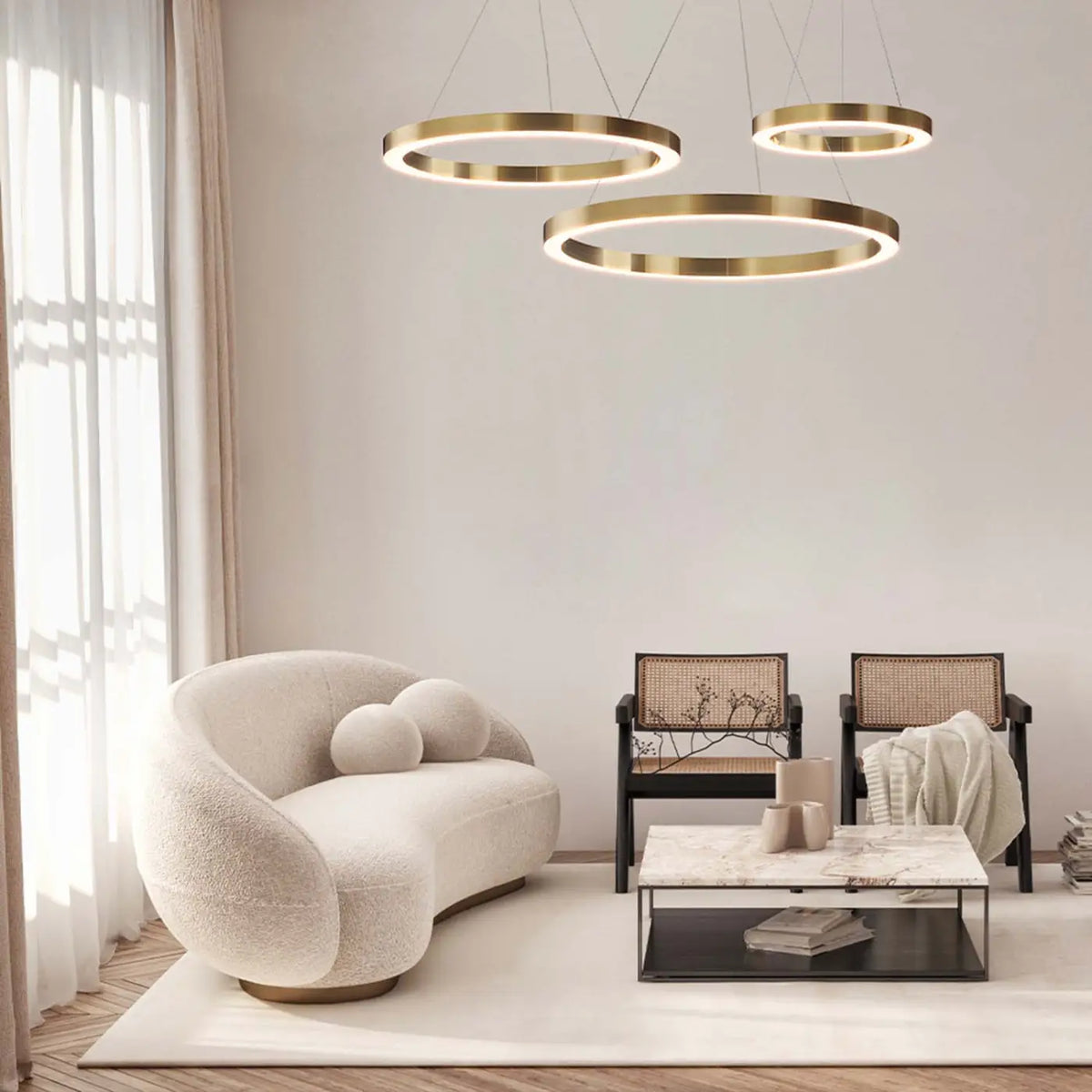 Suspension LED anneau doré, blanc neutre, 40, 60 ou 80 cm