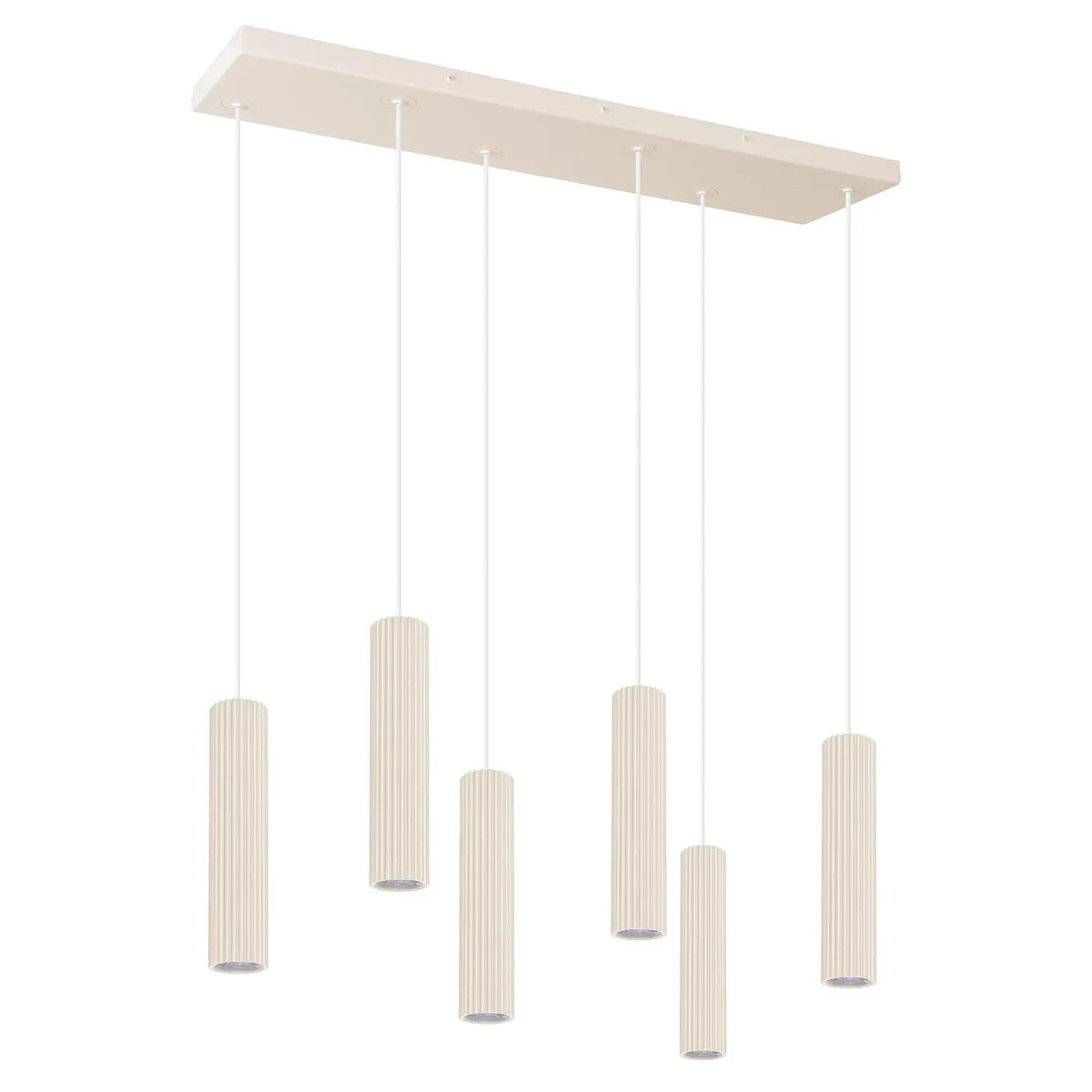 Suspension six tubes en aluminium cannelé, LED 48 W, 80 cm, beige