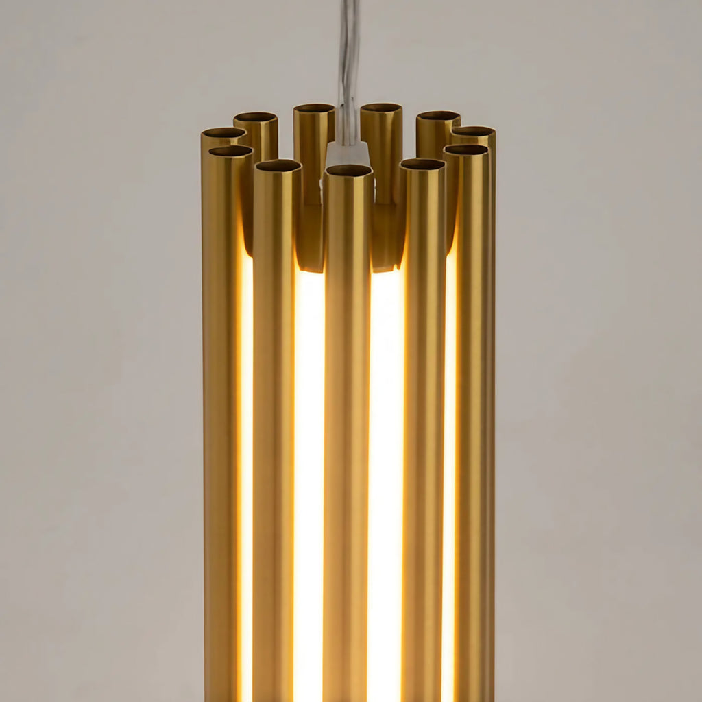 Suspension LED cylindre en verre et acier doré, 13 cm
