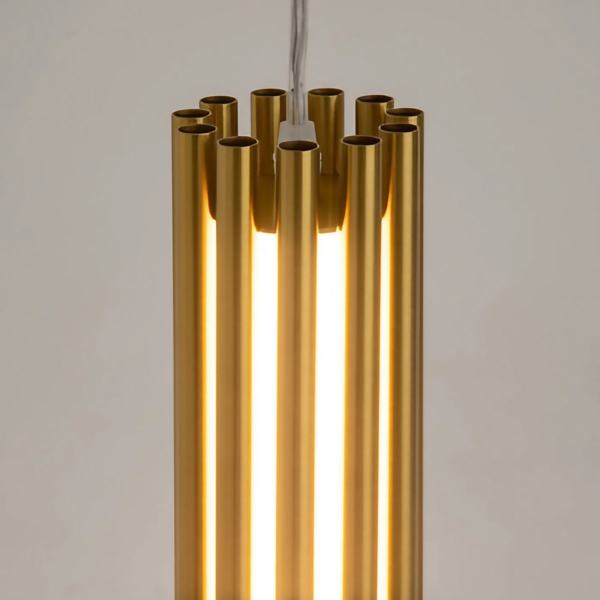 Suspension LED cylindre en verre et acier doré, 13 cm