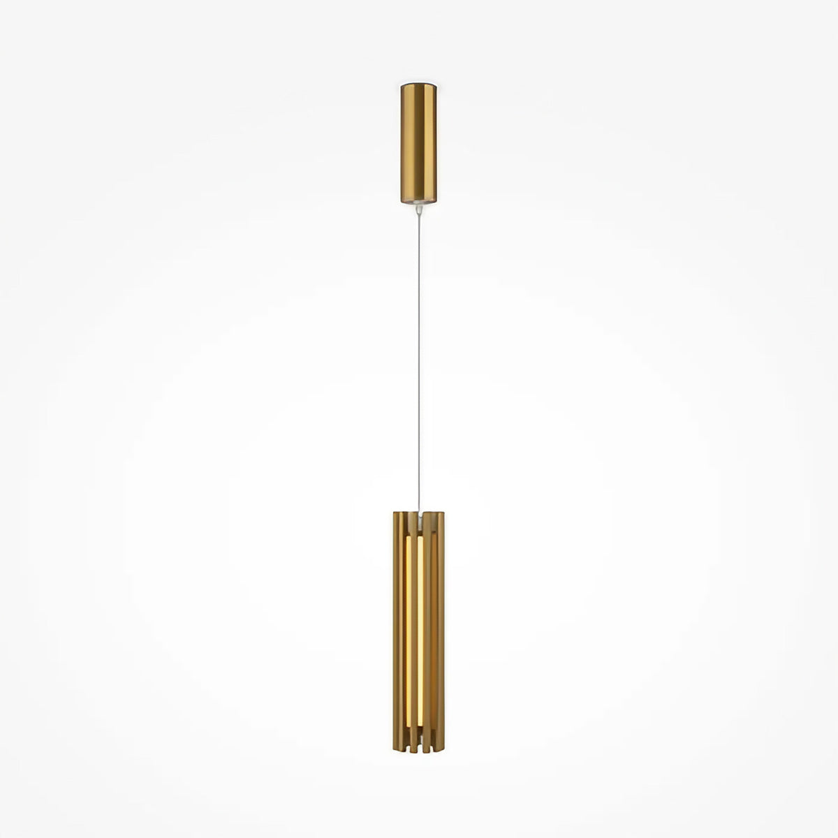 Suspension LED cylindre en verre et acier doré, 13 cm