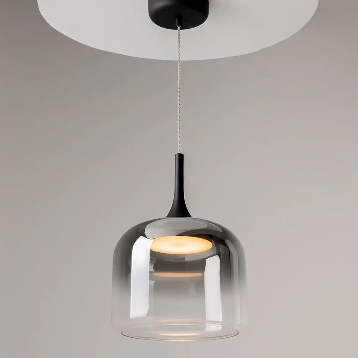 Suspension LED globe en verre de 26 cm, gris fumé, blanc ou doré