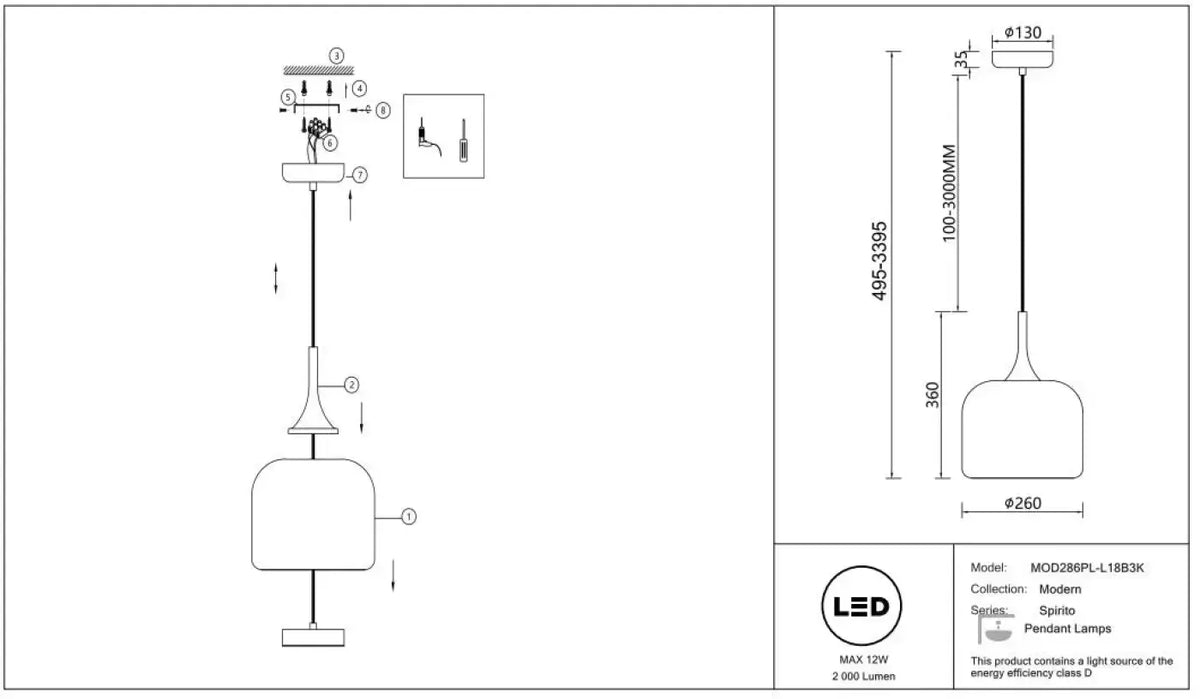 Suspension LED globe en verre de 26 cm, gris fumé, blanc ou doré