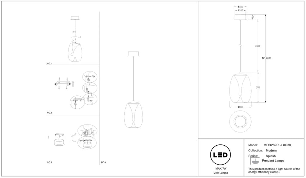 Suspension LED globe en verre fumé ou transparent, 20 cm