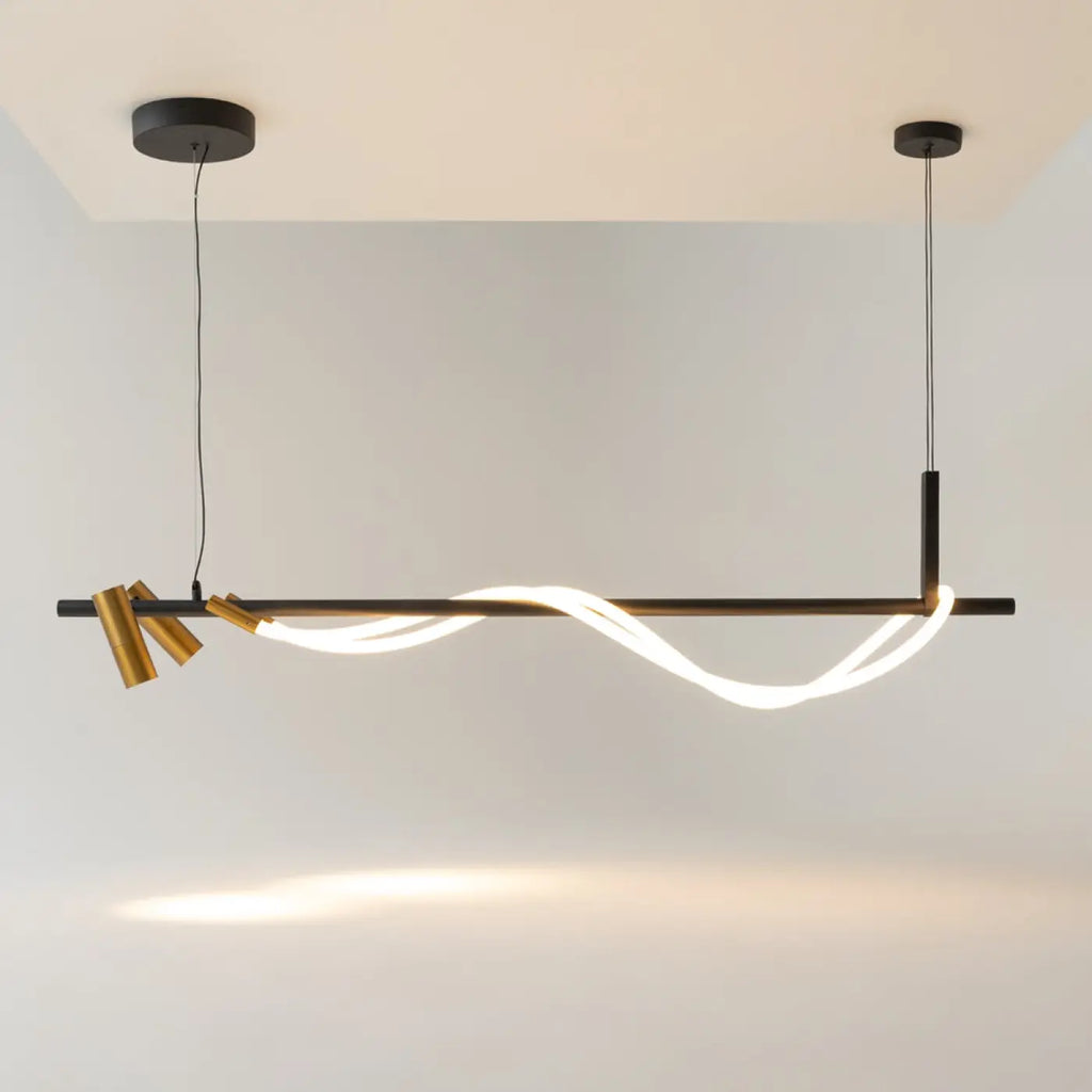 Suspension LED en ruban noué, acier noir et verre, 140 cm