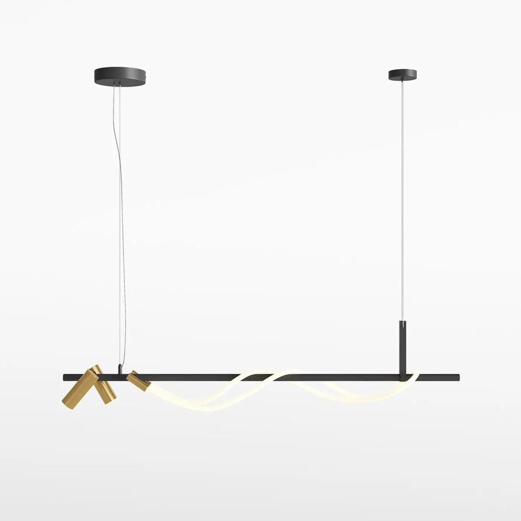 Suspension LED en ruban noué, acier noir et verre, 140 cm