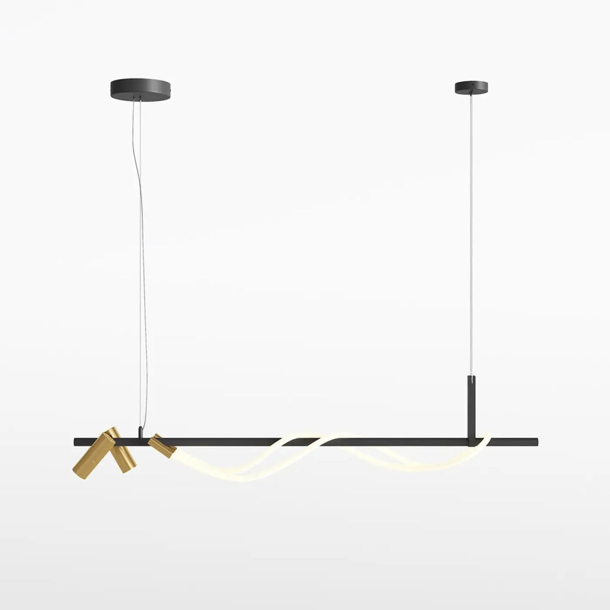Suspension LED en ruban noué, acier noir et verre, 140 cm