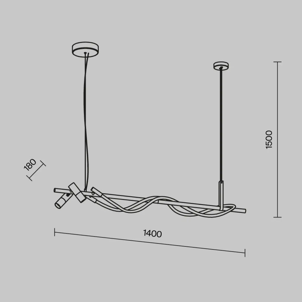 Suspension LED en ruban noué, acier noir et verre, 140 cm