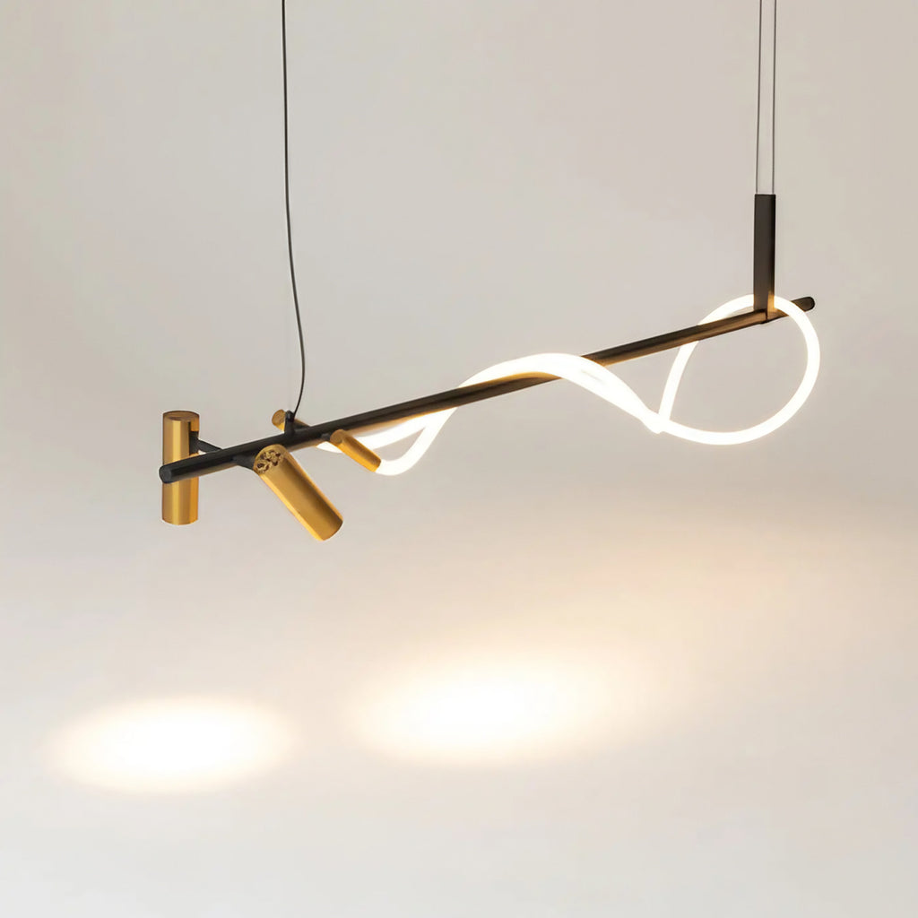 Suspension LED en ruban noué, acier noir et verre, 140 cm