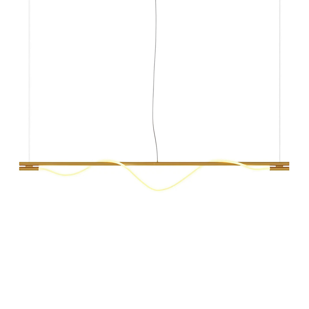 Suspension LED en ruban ondulé, acier doré et verre