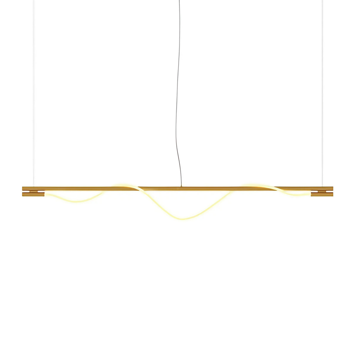 Suspension LED en ruban ondulé, acier doré et verre