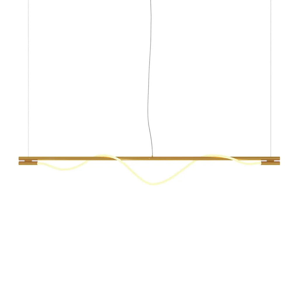 Suspension LED en ruban ondulé, acier doré et verre
