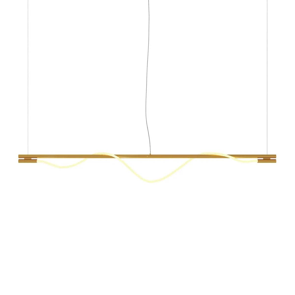 Suspension LED en ruban ondulé, acier doré et verre