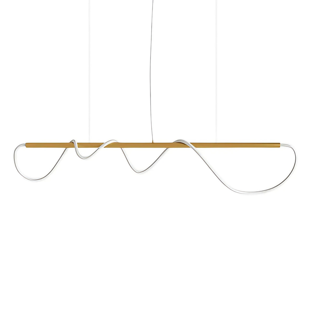 Suspension LED en ruban ondulé, acier doré et verre