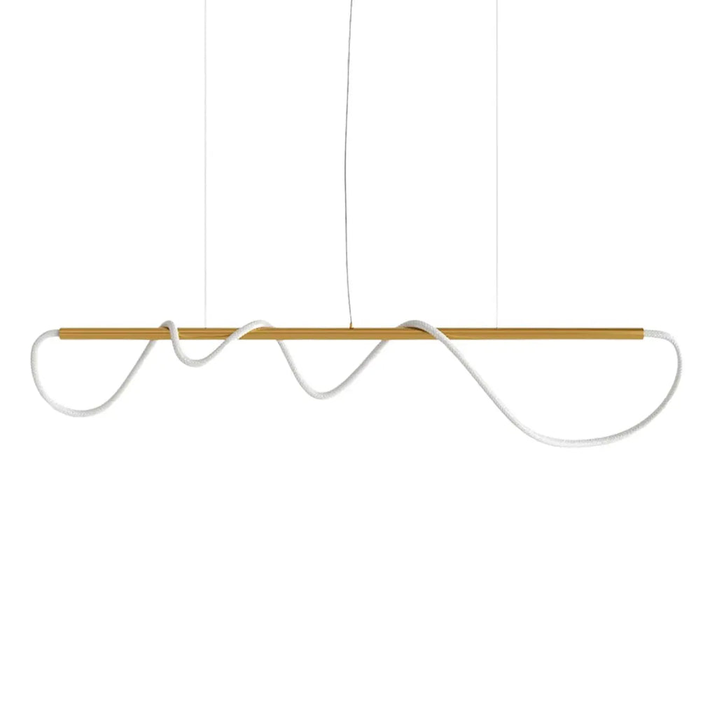 Suspension LED en ruban ondulé, acier doré et verre