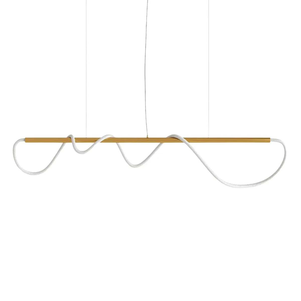 Suspension LED en ruban ondulé, acier doré et verre