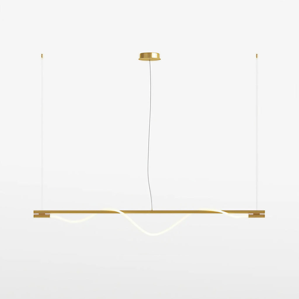 Suspension LED en ruban ondulé, acier doré et verre