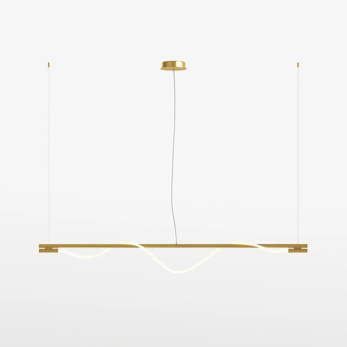 Suspension LED en ruban ondulé, acier doré et verre