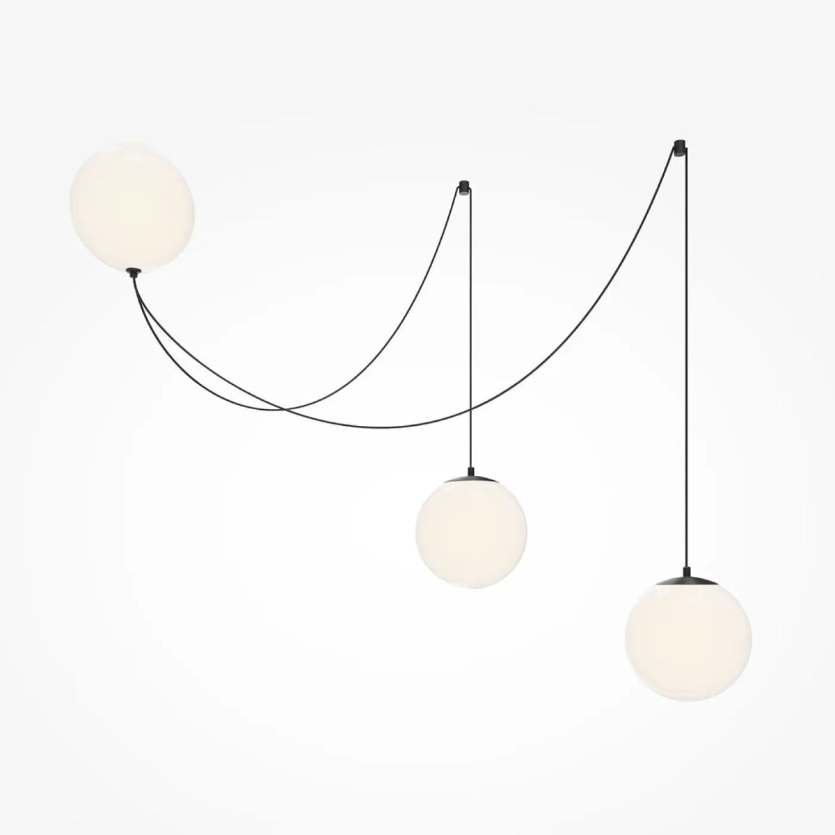 Suspension LED à deux ou trois globes en verre opalin blanc