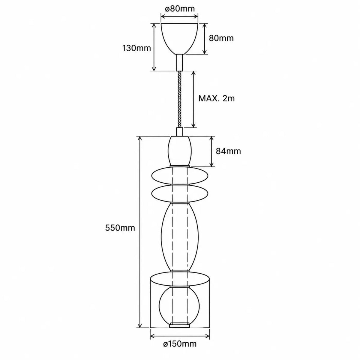 Suspension verticale à verrines en verre soufflé, 40 ou 55 cm