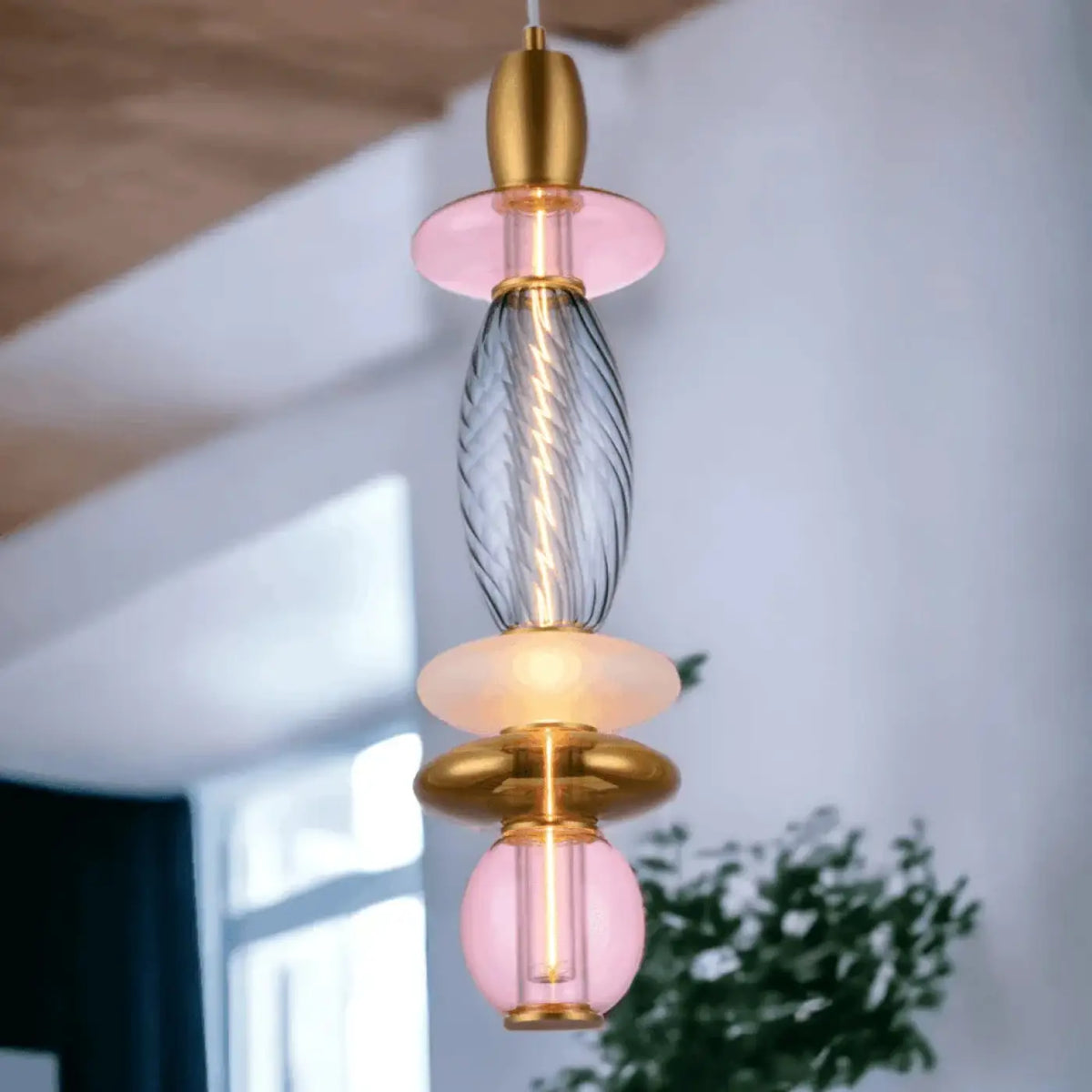 Suspension verticale à verrines en verre soufflé, 40 ou 55 cm, noir/doré