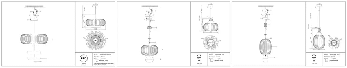 Suspension cage dorée géométrique en métal et verre, trois tailles