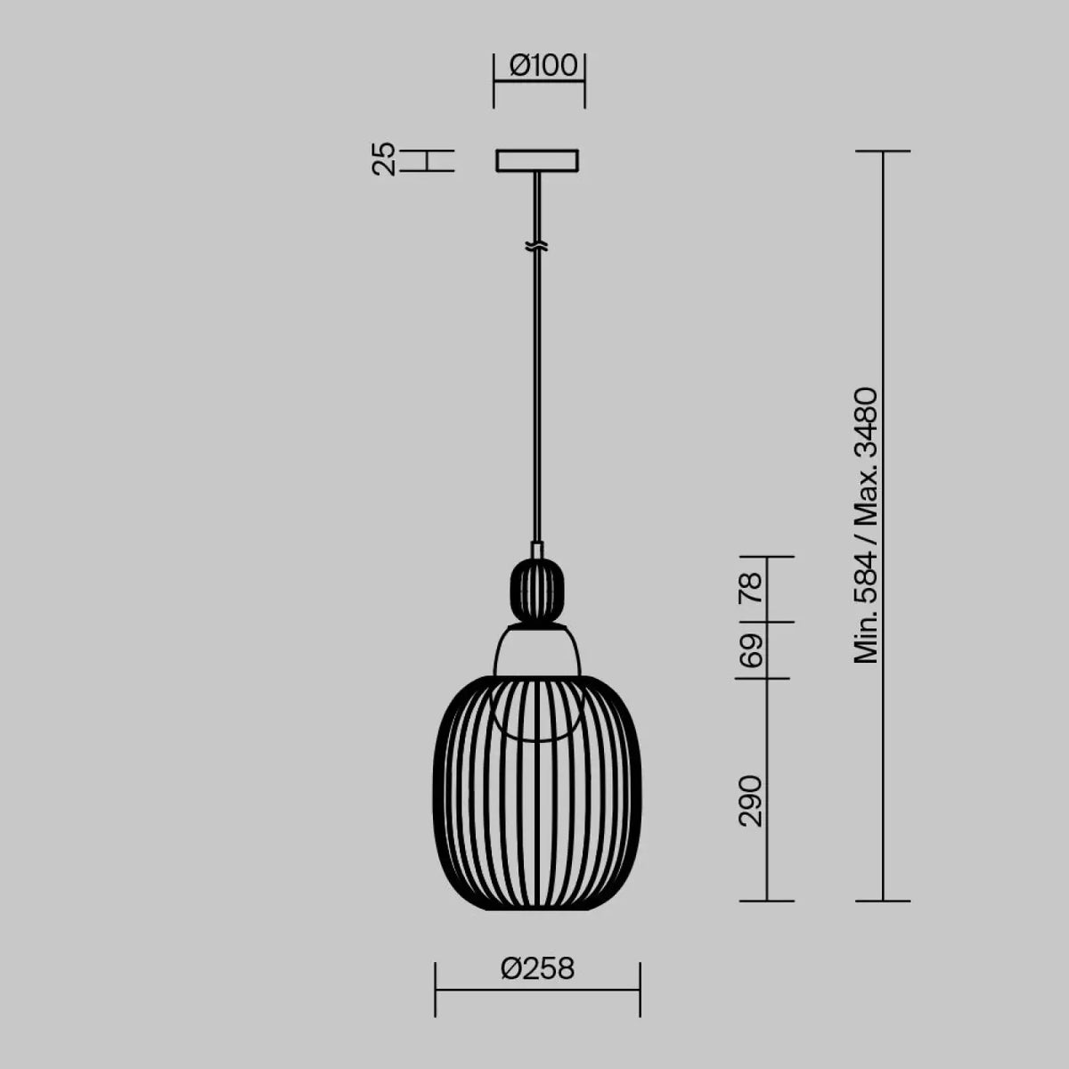 Suspension cage dorée géométrique en métal et verre, trois tailles