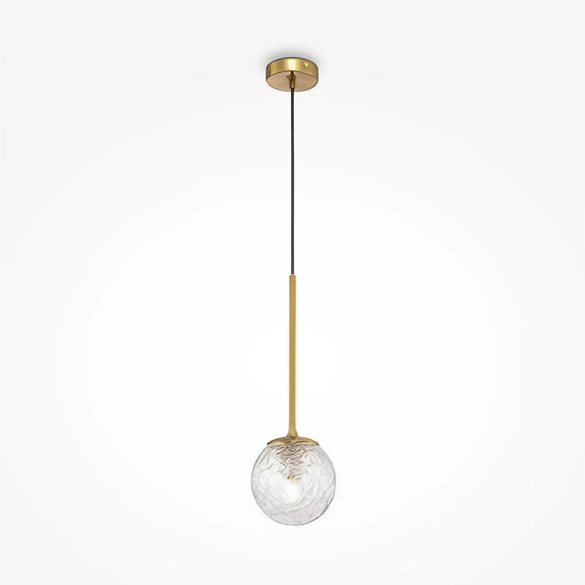 Suspension en verre transparent et acier doré, culot E27