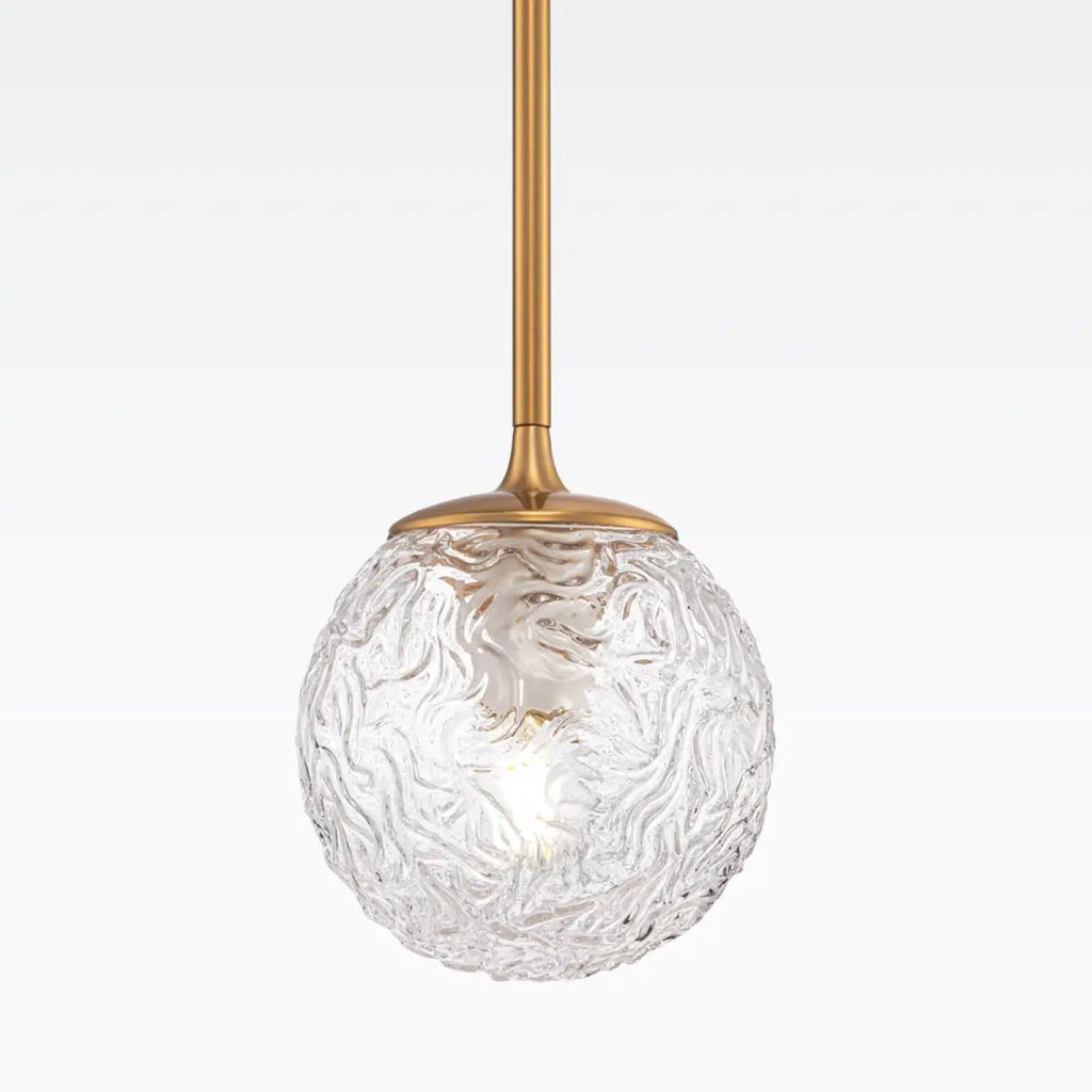 Suspension en verre transparent et acier doré, culot E27