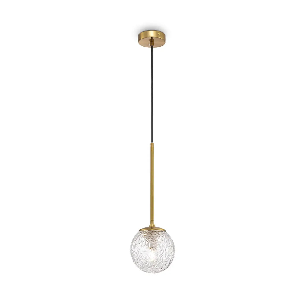 Suspension en verre transparent et acier doré, culot E27