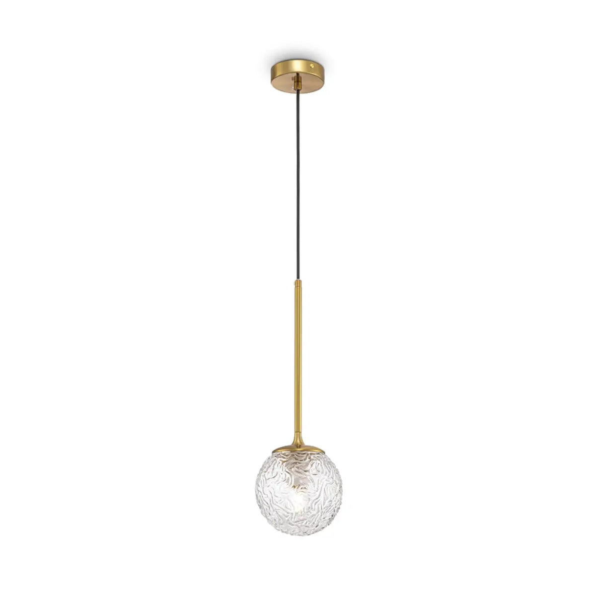 Suspension en verre transparent et acier doré, culot E27
