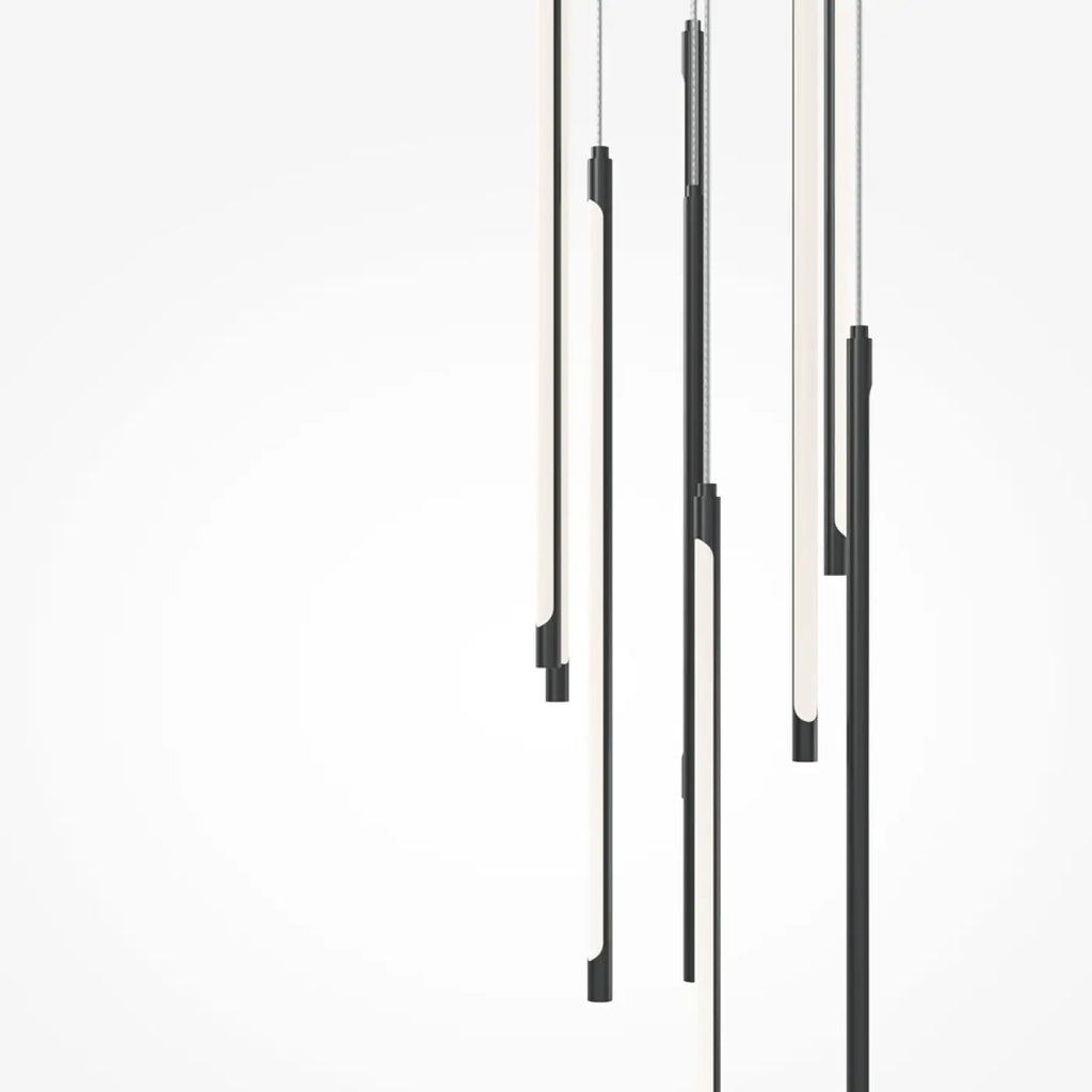 Suspension LED en grappe de bâtons lumineux, acier doré ou noir