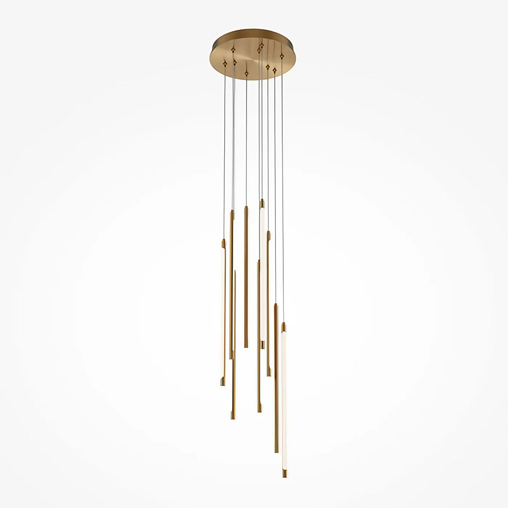 Suspension LED en grappe de bâtons lumineux, acier doré ou noir, doré