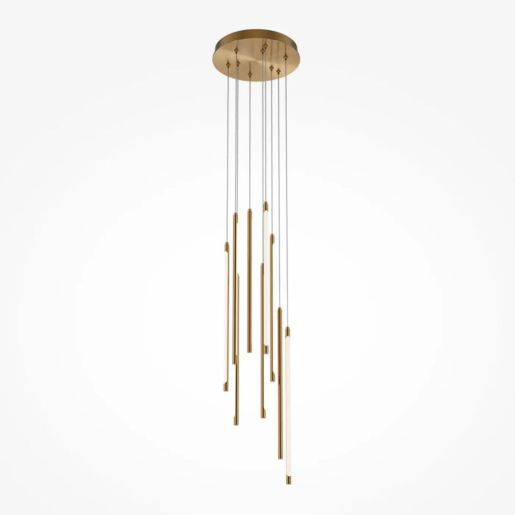 Suspension LED en grappe de bâtons lumineux, acier doré ou noir, doré