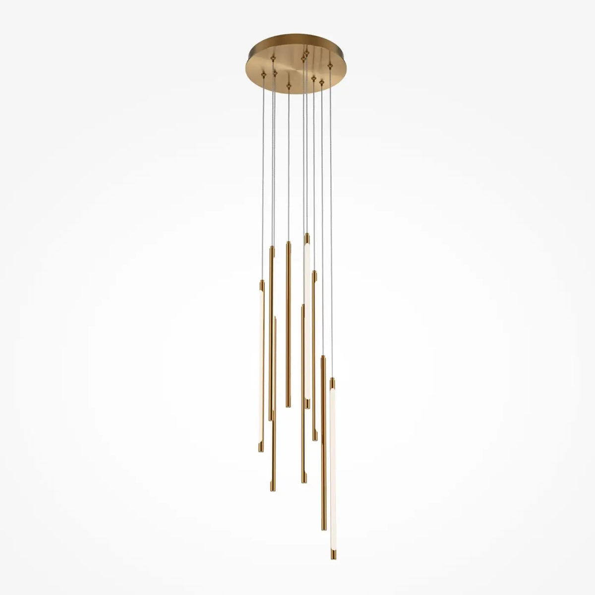 Suspension LED en grappe de bâtons lumineux, acier doré ou noir, doré