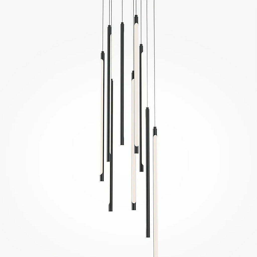 Suspension LED en grappe de bâtons lumineux, acier doré ou noir