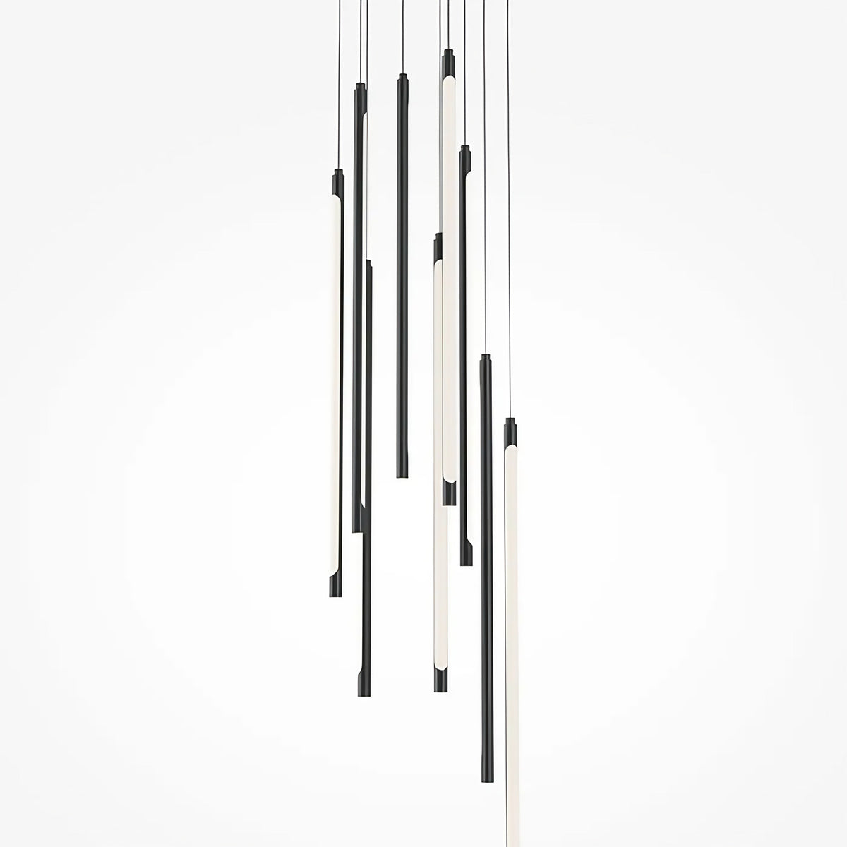 Suspension LED en grappe de bâtons lumineux, acier doré ou noir