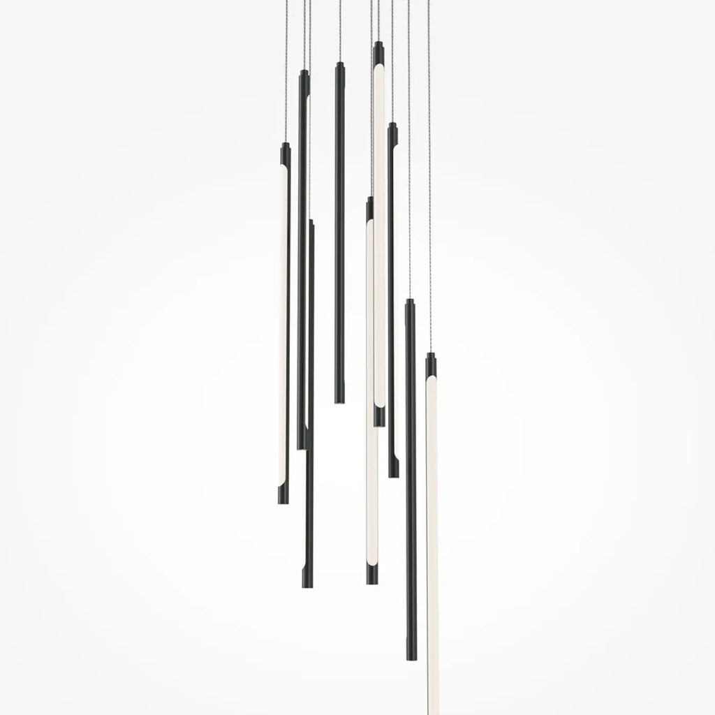 Suspension LED en grappe de bâtons lumineux, acier doré ou noir