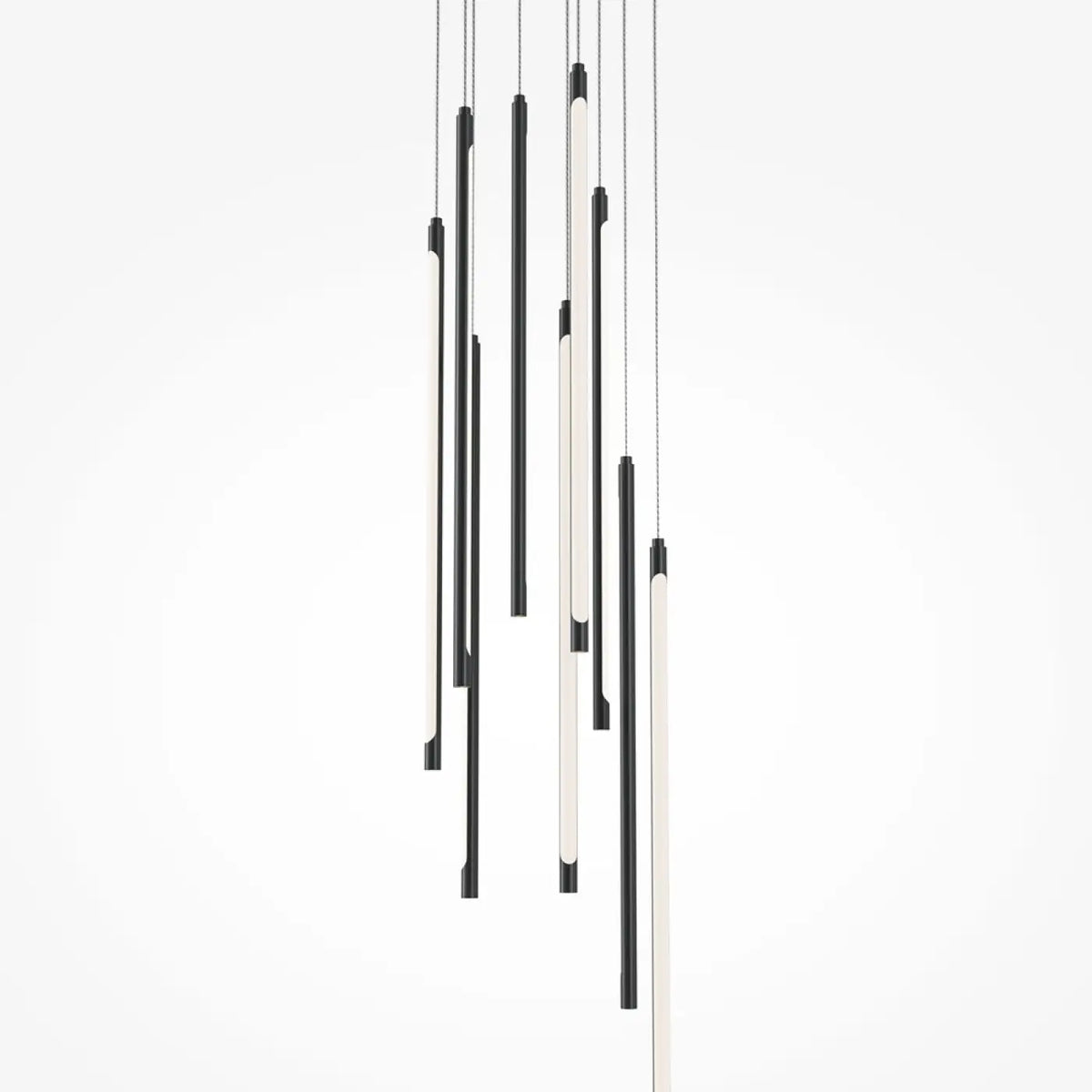 Suspension LED en grappe de bâtons lumineux, acier doré ou noir