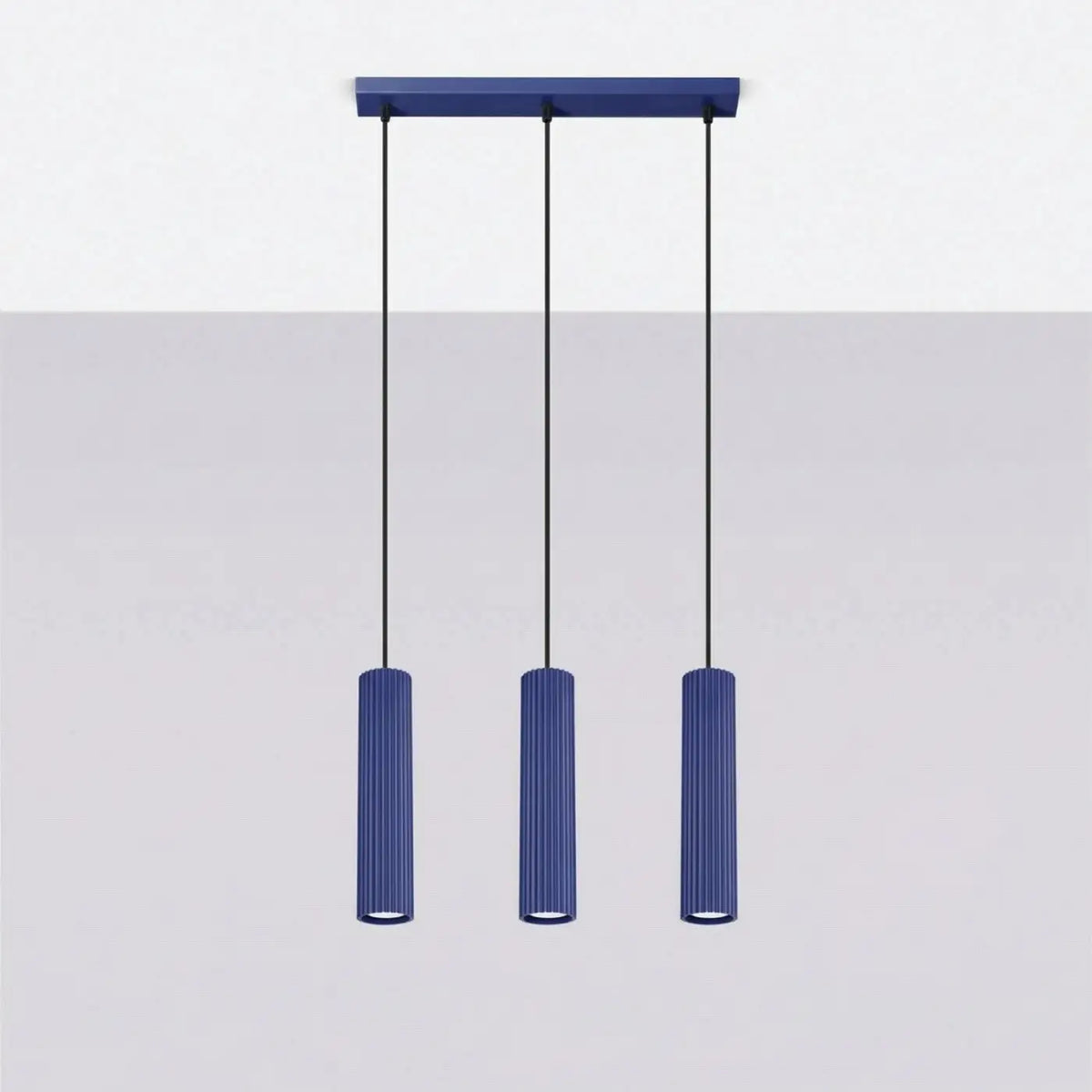 Suspension en rampe de 2 à 4 cylindres d'aluminium nervuré, GU10, outremer