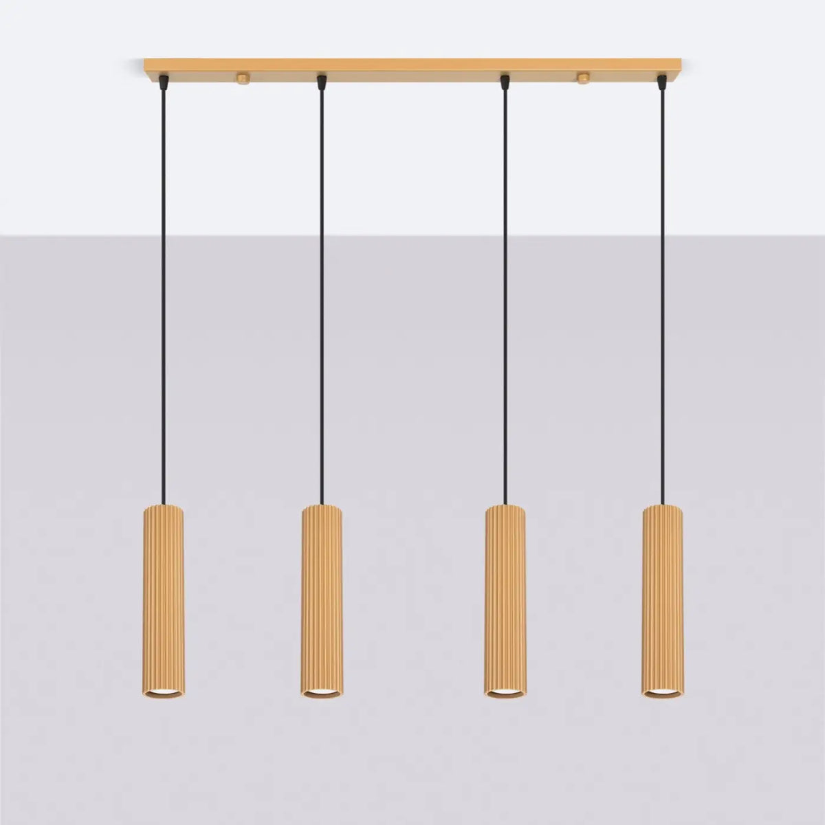 Suspension en rampe de 2 à 4 cylindres d'aluminium nervuré, GU10, doré