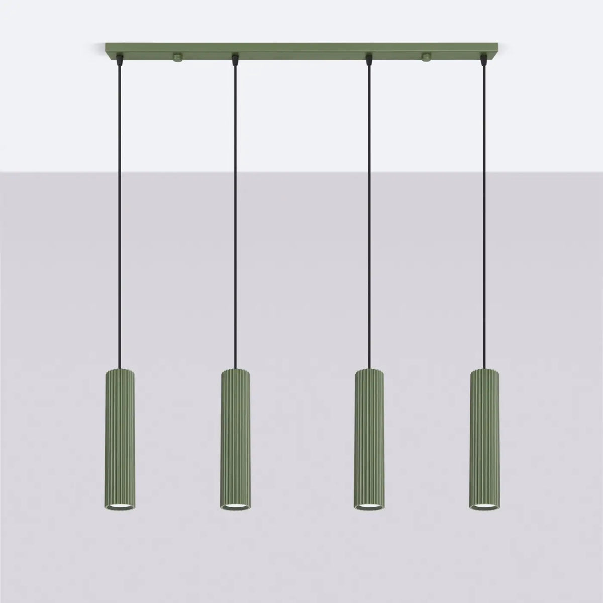 Suspension en rampe de 2 à 4 cylindres d'aluminium nervuré, GU10, vert olive
